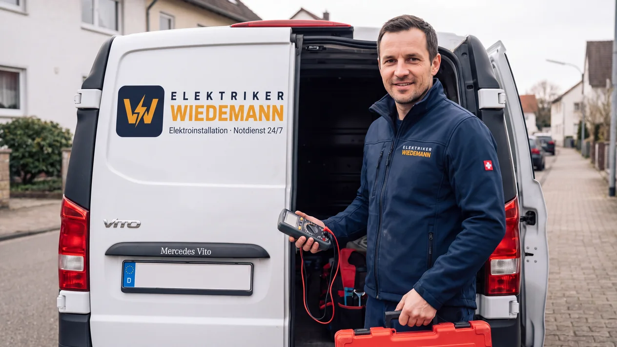 Stefan Wiedemann, Inhaber von Elektriker Wiedemann, am Einsatzfahrzeug